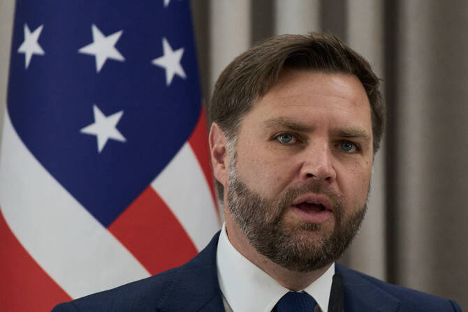 US Vice President JD Vance speaks to journalist during a meeting with the Israeli President Isaac Herzog.