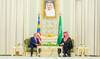 Saudi Crown Prince Mohammed bin Salman receives Malaysia’s King Sultan Ibrahim Sultan Iskandar in Riyadh on Tuesday. (SPA)