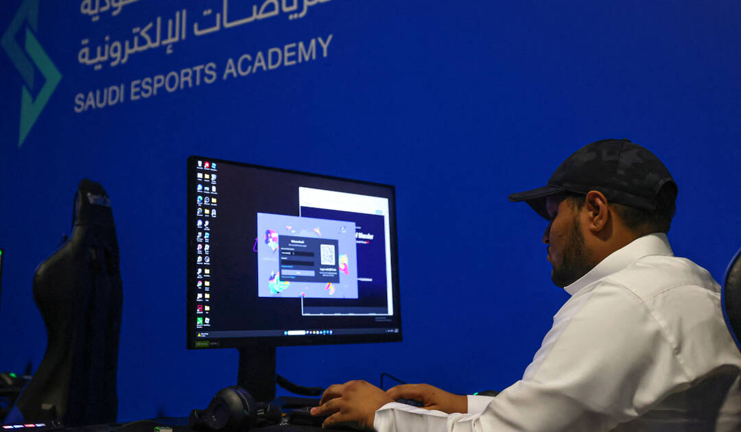 A Saudi trainee attends a training course at the Saudi Esport Academy in Riyadh on August 29, 2023. (AFP)